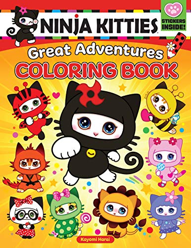Ninja Kitties Great Adventures Coloring Book (Happy Fox Books) Bring Kitty Characters to Life with Color, from the Quiet & Creative Panda to the Athletic & Strong Dragon; 100 Amazing Bonus Stickers