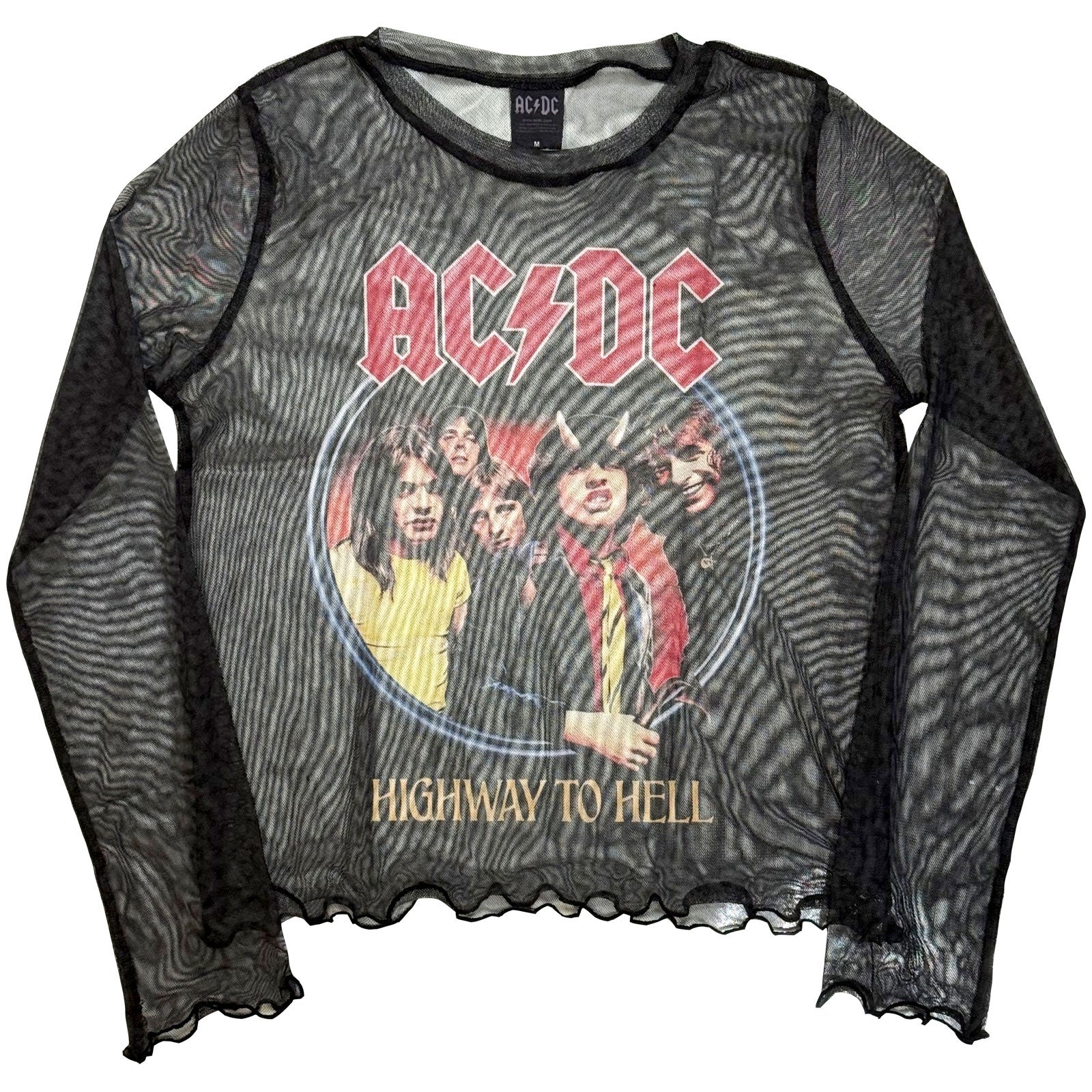 AC/DC Ladies Long Sleeve Mesh Crop Top: Highway To Hell
