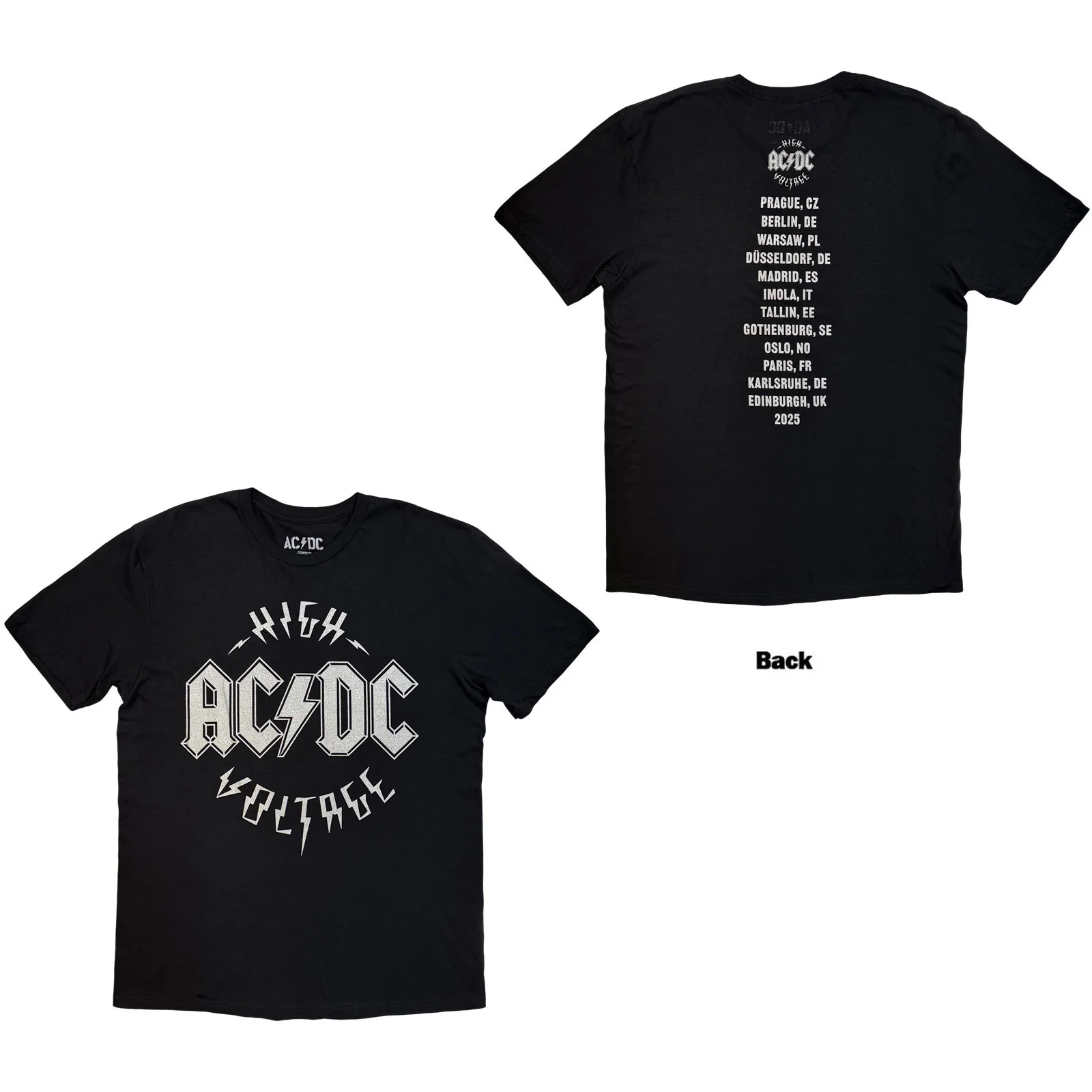 AC/DC Unisex T-Shirt: Silver High Voltage EU Tour '25