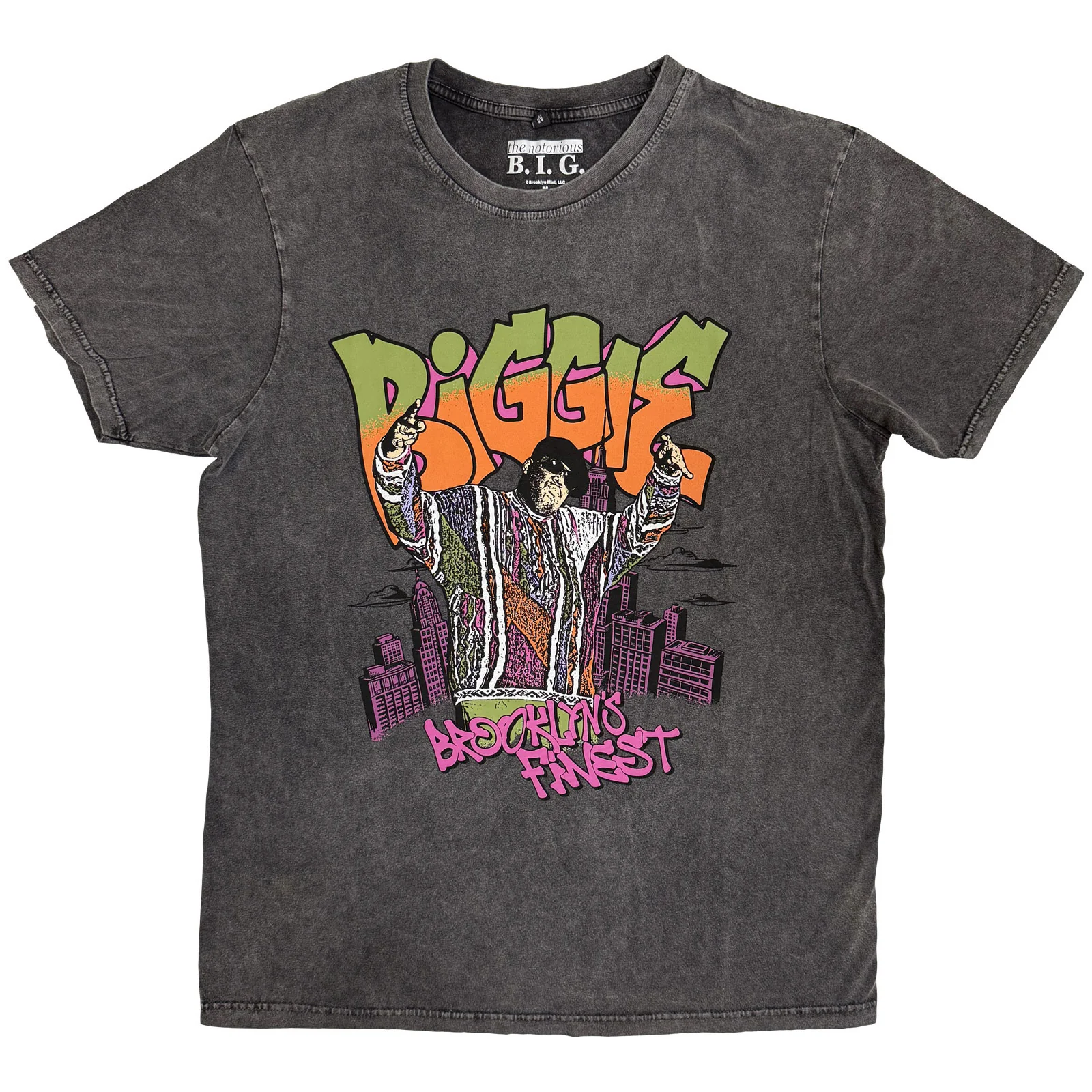 Biggie Smalls Unisex Stone Wash T-Shirt: Cartoon Graffiti