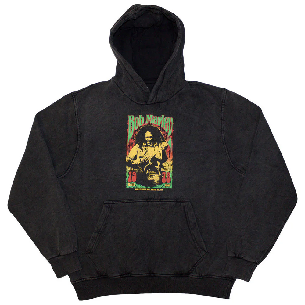 Bob Marley Unisex Stone Wash Pullover Hoodie: 1978