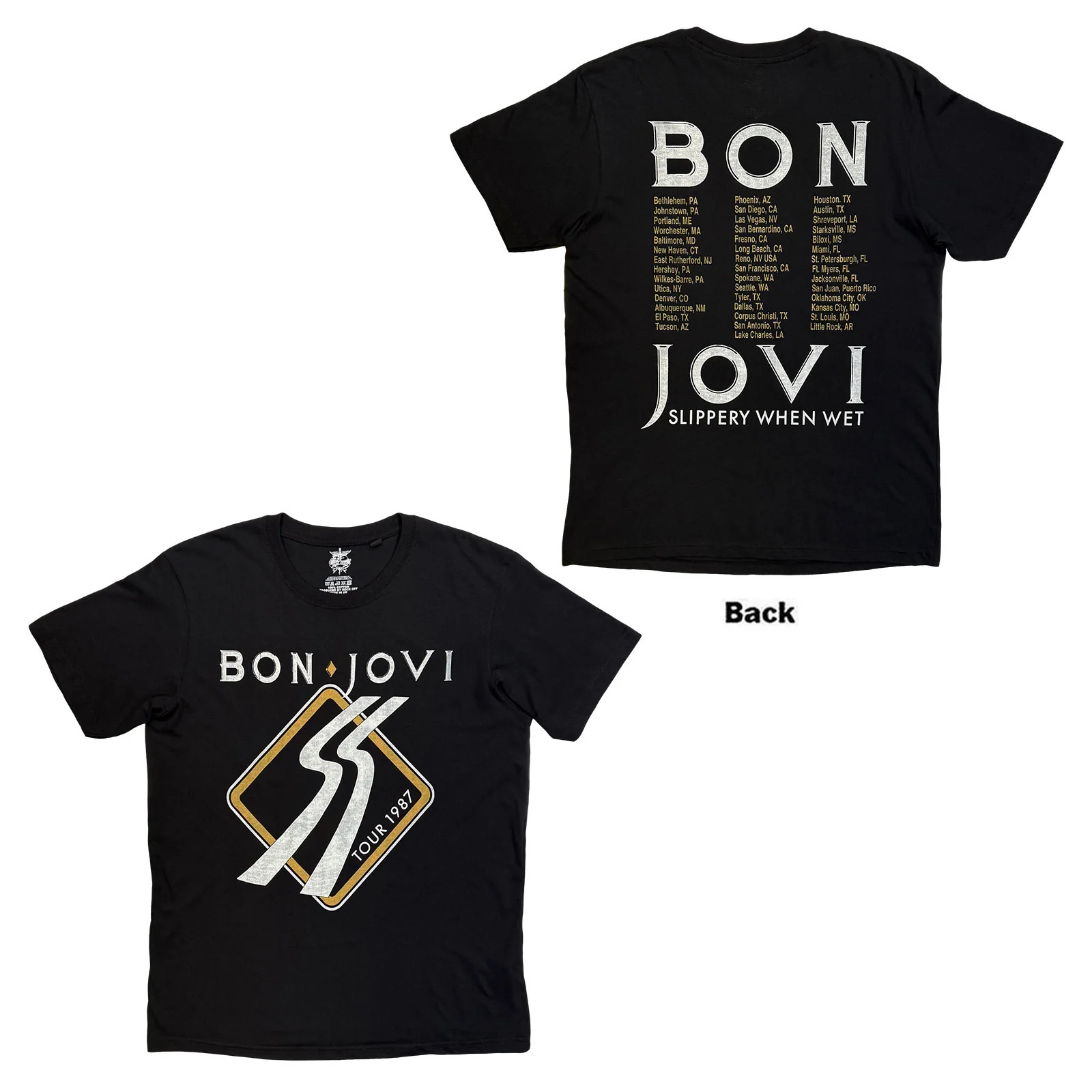 Bon Jovi Unisex T-Shirt: Tour '87 Road Sign