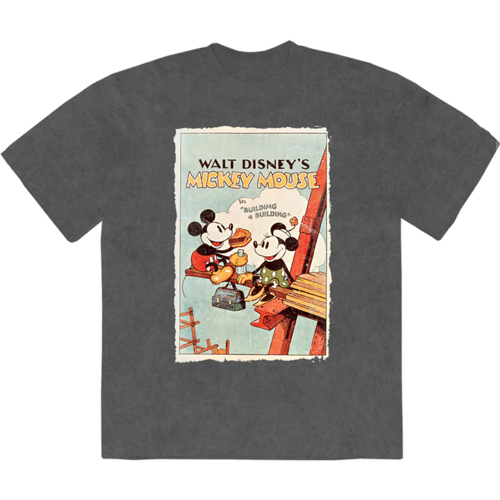 Disney Unisex Stone Wash T-Shirt: Mickey Building A Building