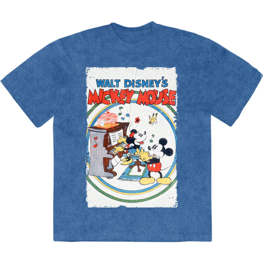 Disney Unisex Stone Wash T-Shirt: Mickey & Minnie Piano