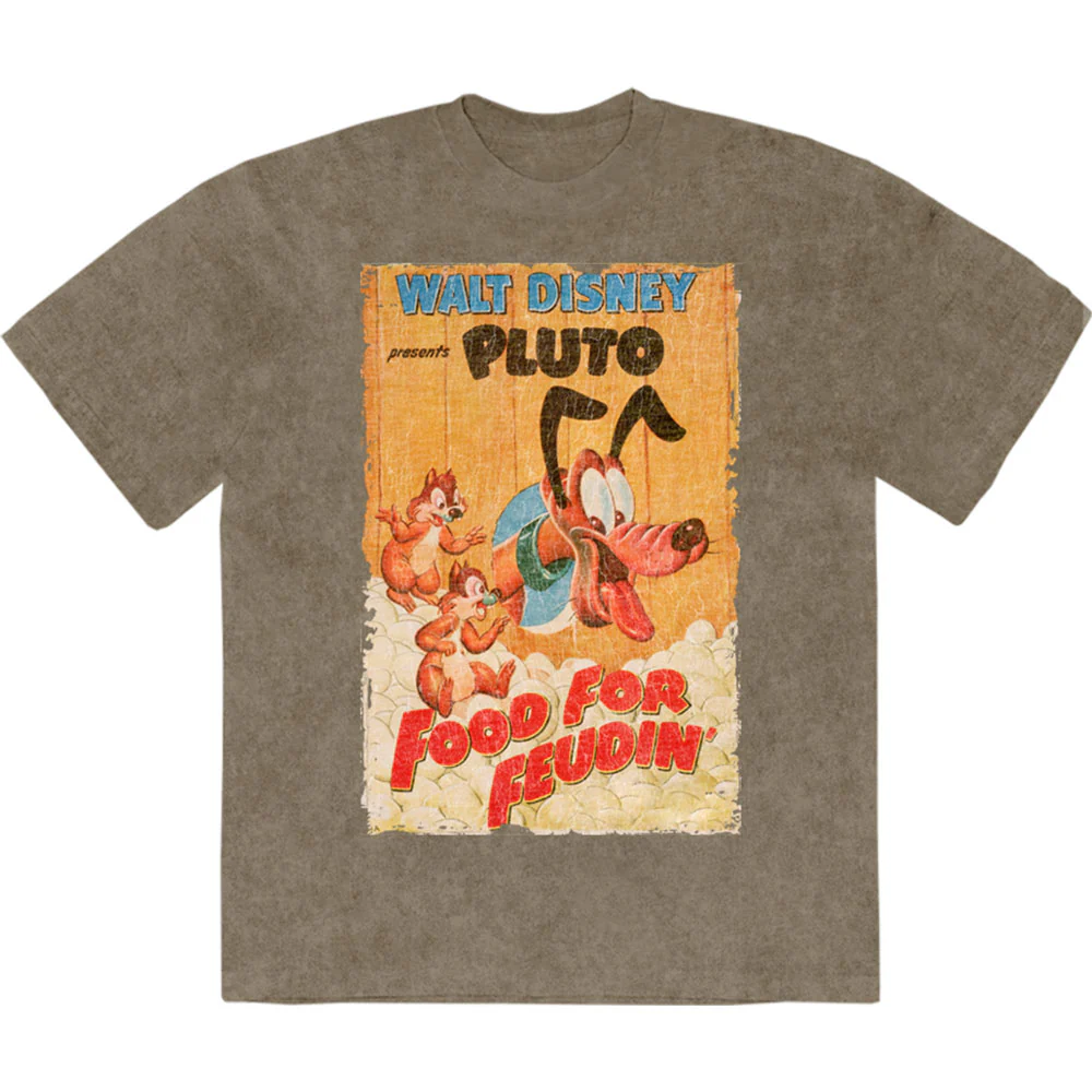 Disney Unisex Stone Wash T-Shirt: Pluto Food For Feudin'