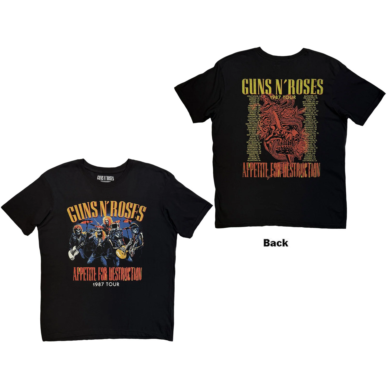Guns N' Roses Unisex T-Shirt: Skeleton 1987 Tour