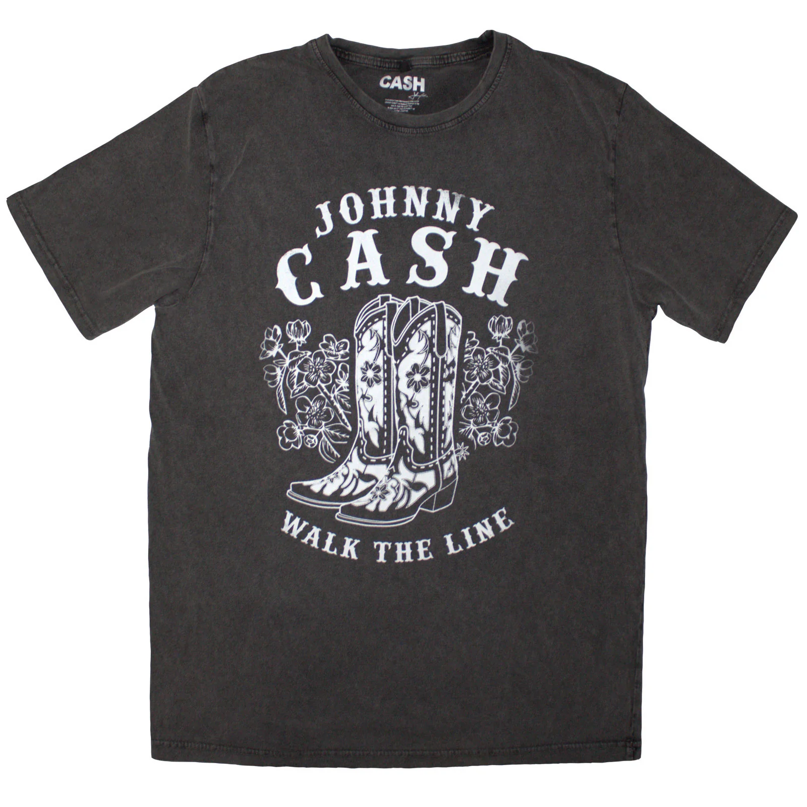 Johnny Cash Unisex Stone Wash T-Shirt: Walk The Line Boots