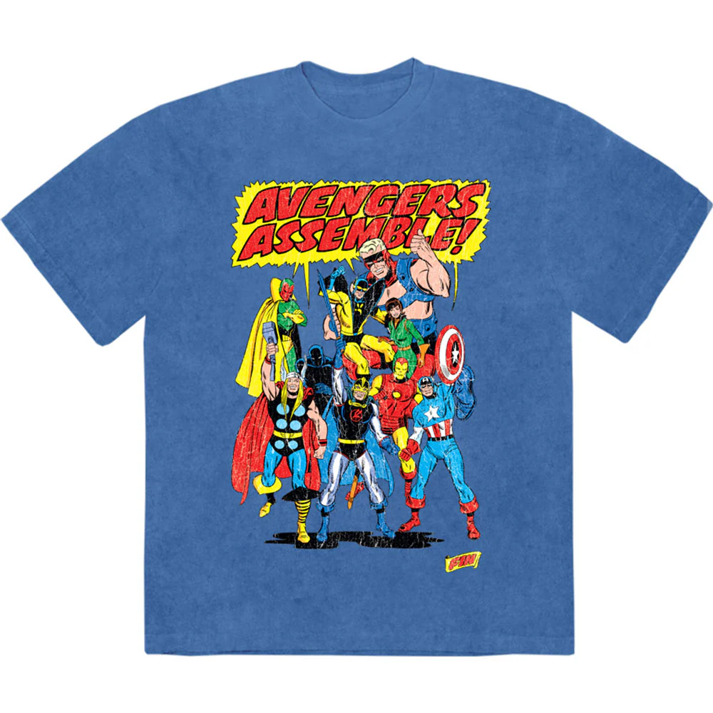 Marvel Comics Unisex Stone Wash T-Shirt: Avengers Assemble Retro