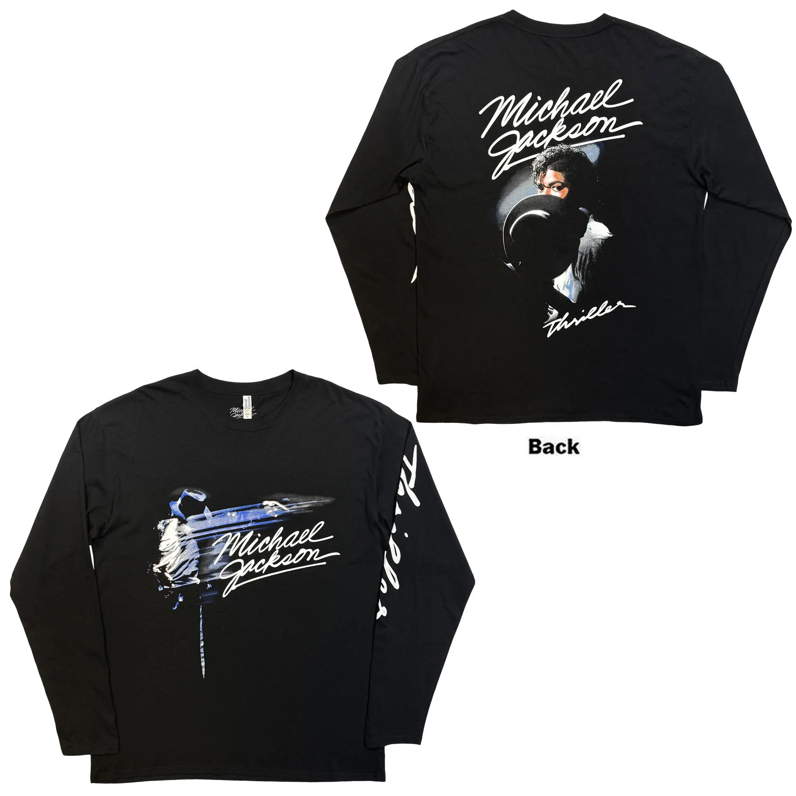 Michael Jackson Unisex Long Sleeve T-Shirt: Thriller / Hat Poses