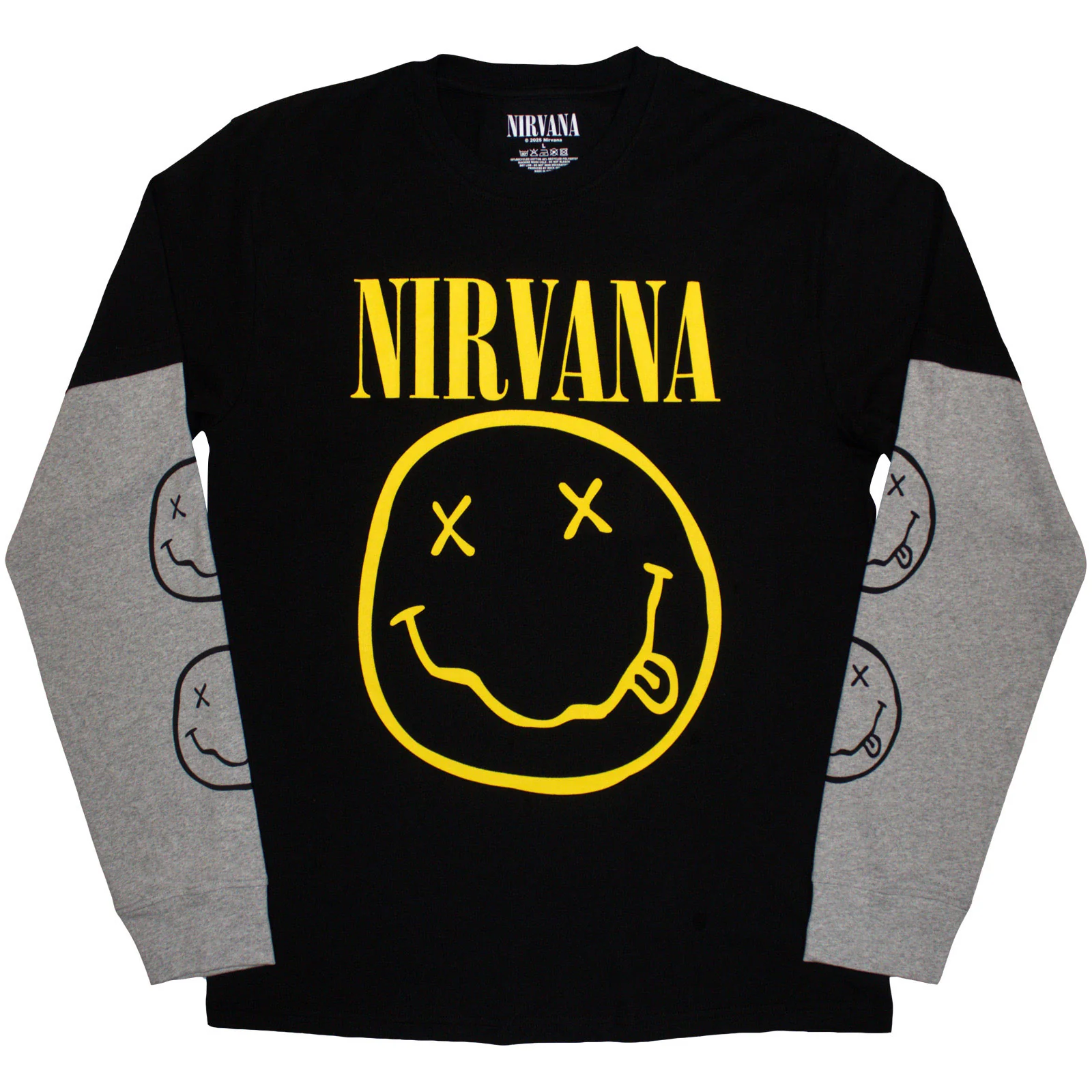 Nirvana Unisex Layered Long Sleeve T-Shirt: Yellow Happy Face