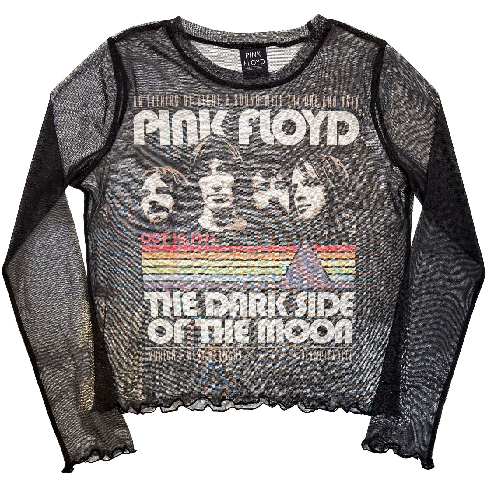 Pink Floyd Ladies Long Sleeve Mesh Crop Top: Vintage Stripes