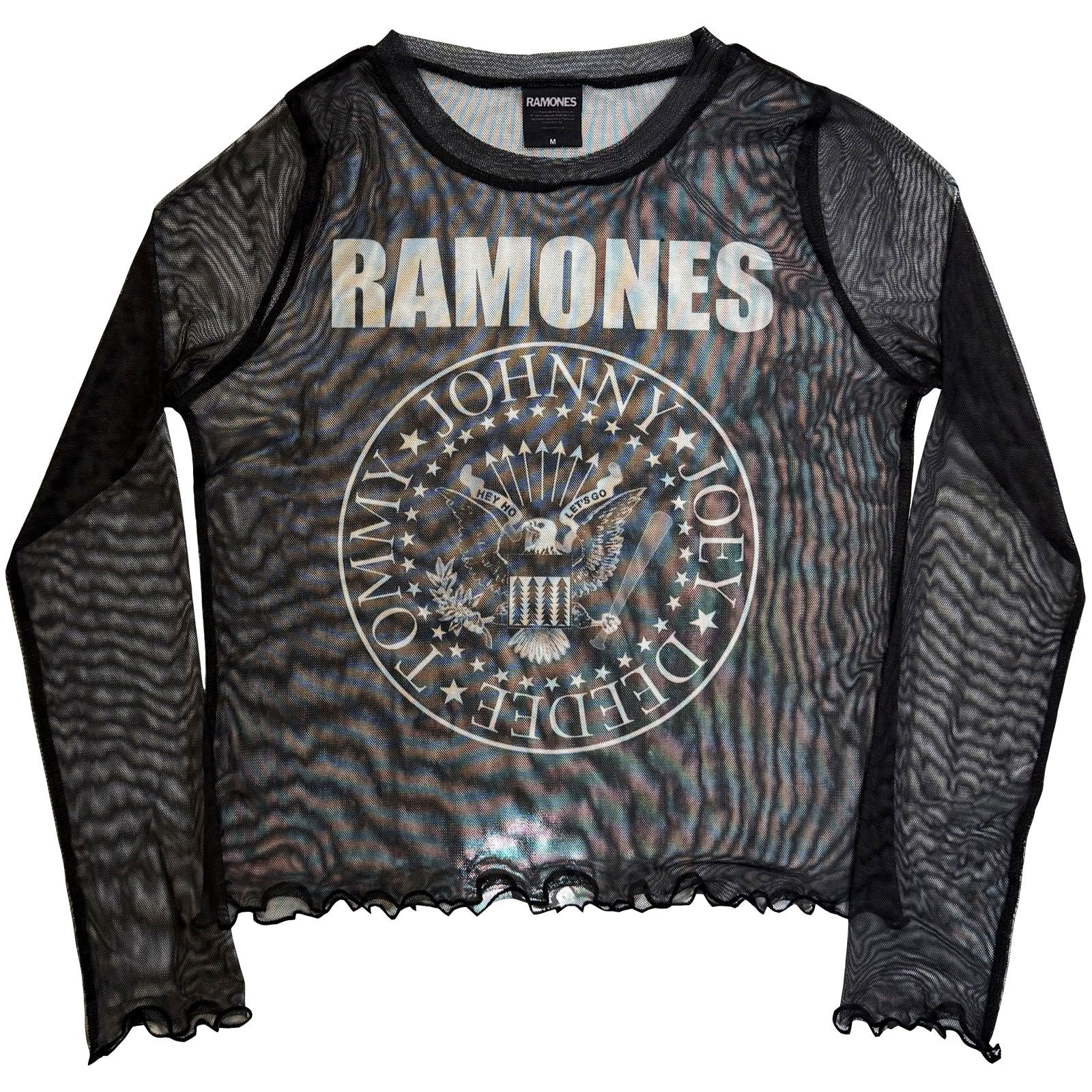Ramones Ladies Long Sleeve Mesh Crop Top: Presidential Seal