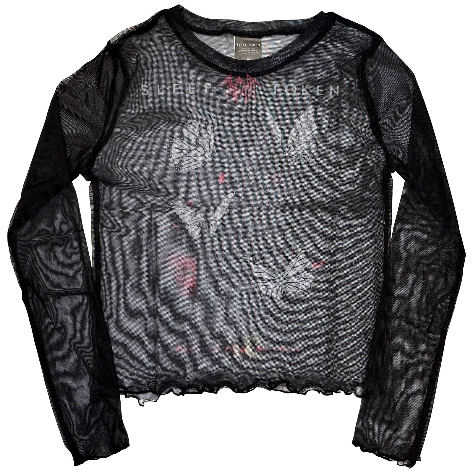Sleep Token Ladies Long Sleeve Mesh Crop Top: Butterflies