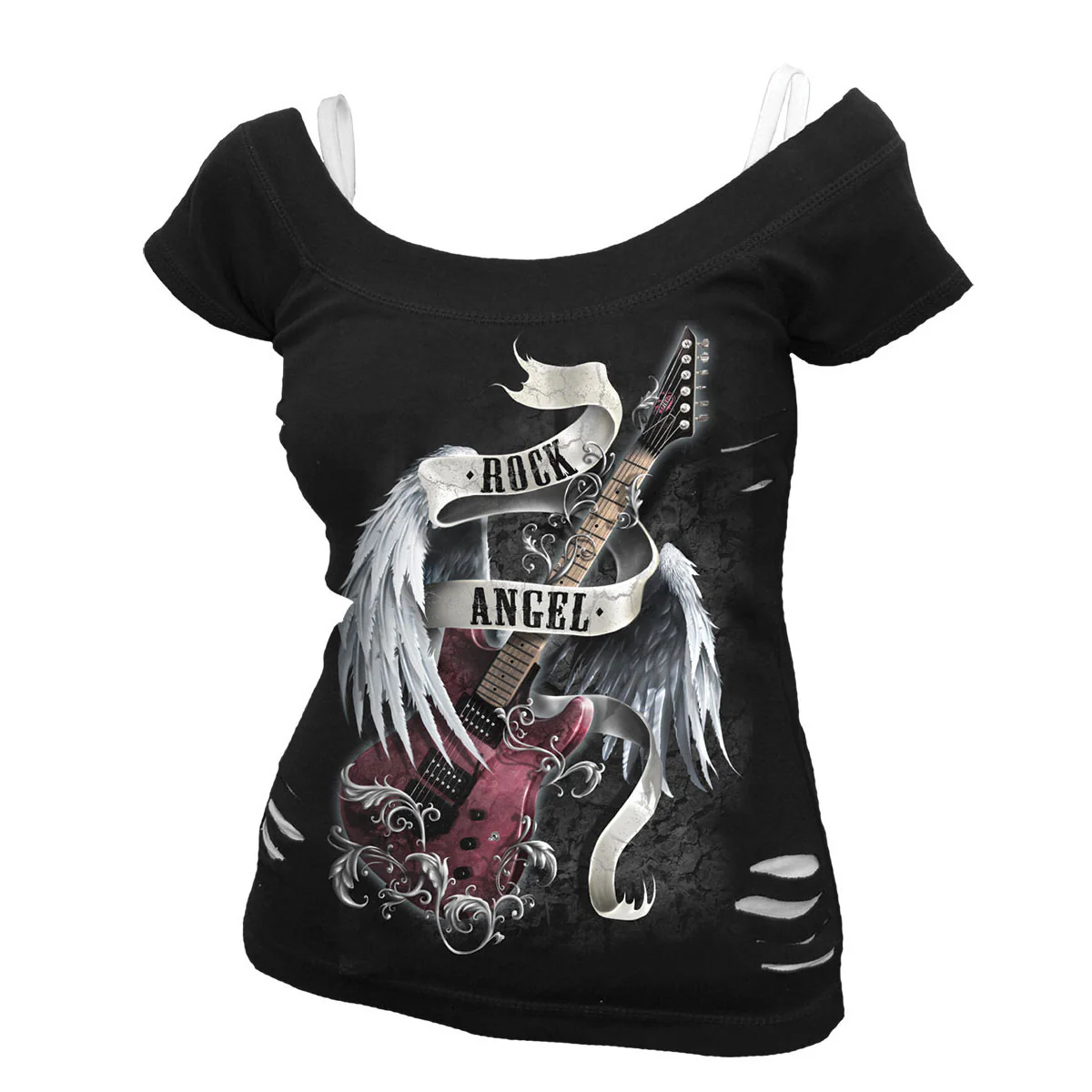 Spiral Ladies 2-in-1 Ripped Top: Rock Angel