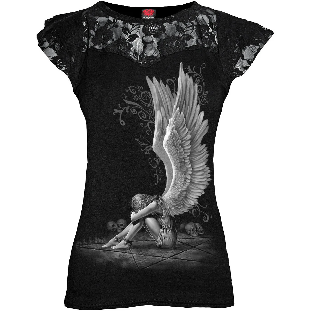 Spiral Ladies Lace Layered Cap Sleeve Top: Enslaved Angel