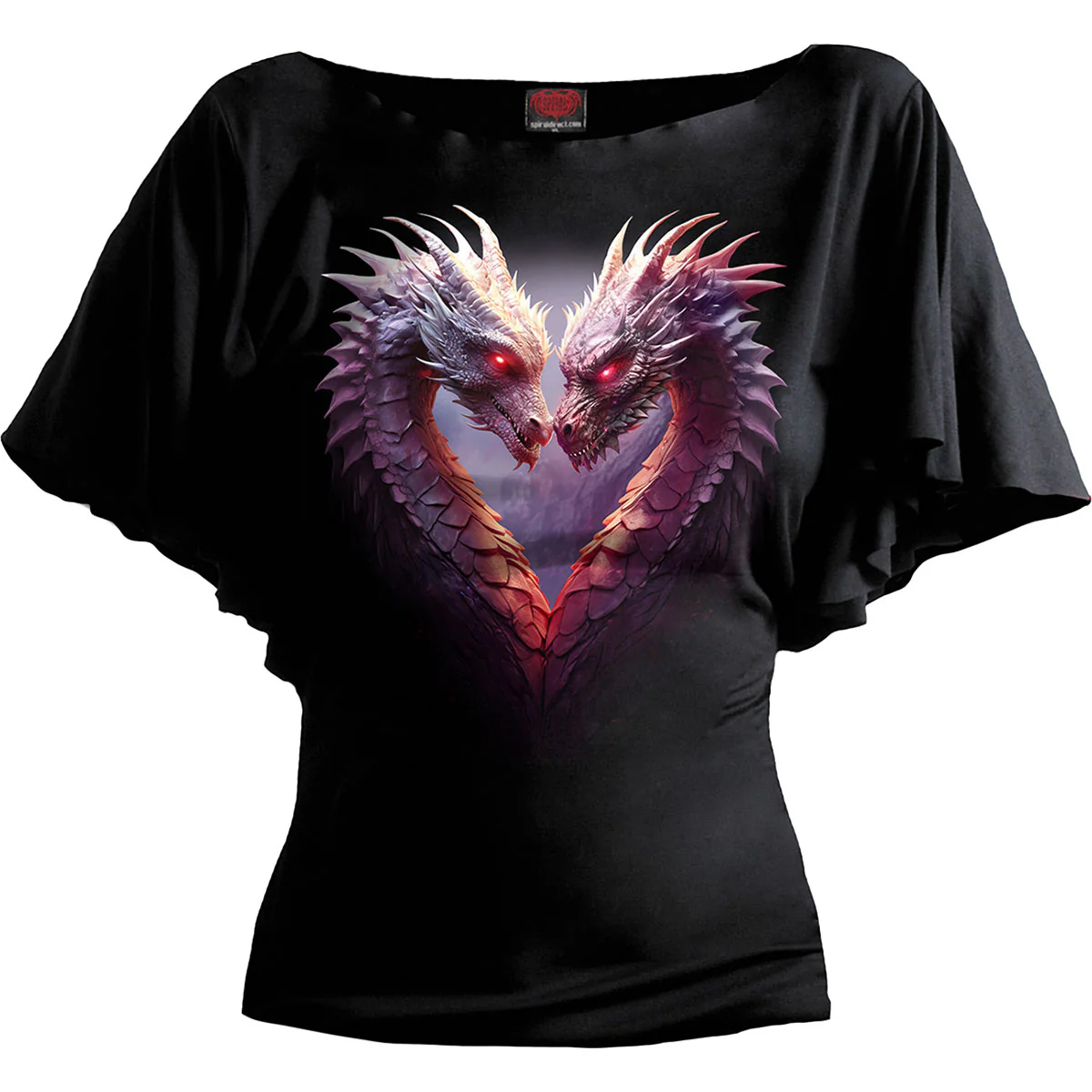 Spiral Ladies Latin Boatneck Top: Heart Of Dragons