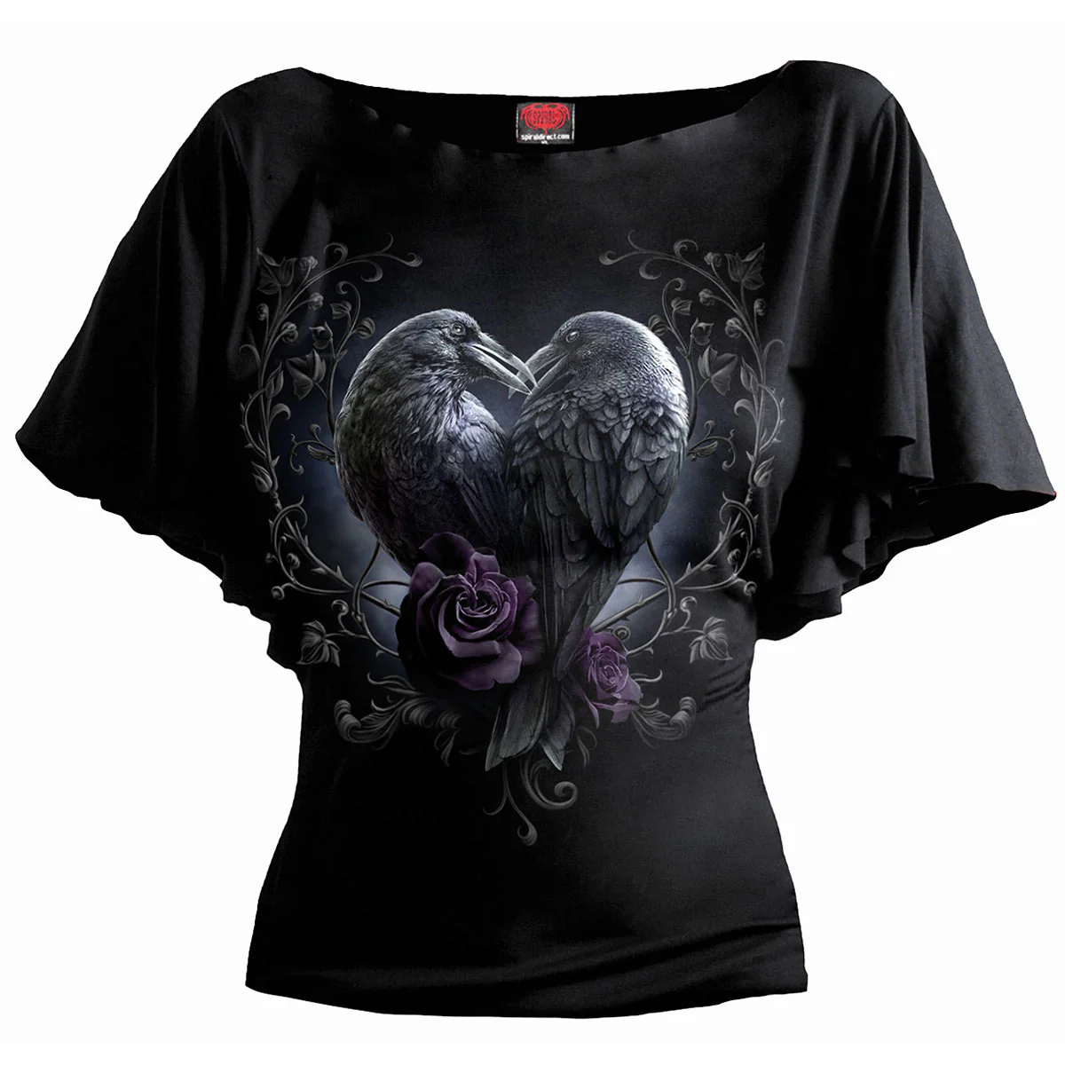 Spiral Ladies Latin Boatneck Top: Raven Heart