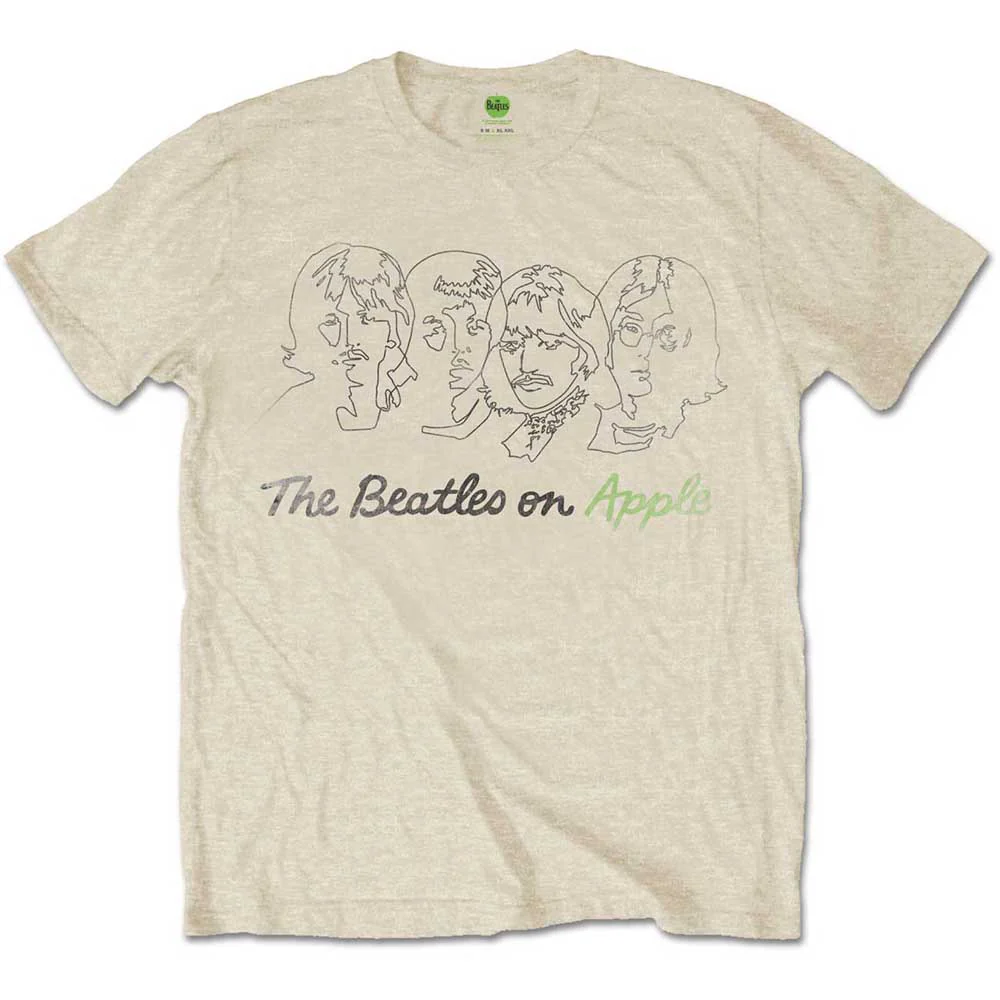 The Beatles Unisex T-Shirt: Outline Faces On Apple