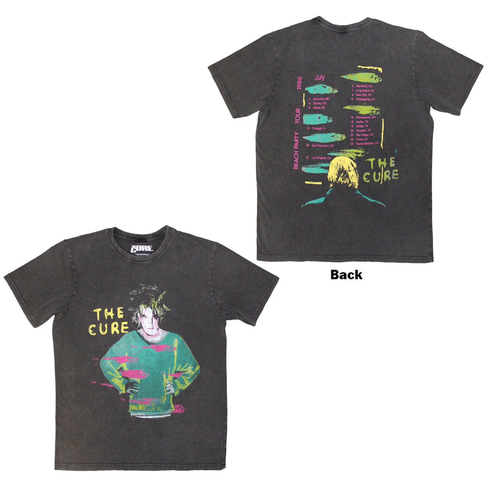 The Cure Unisex Stone Wash T-Shirt: Beach Party Tour '86 - Image 3