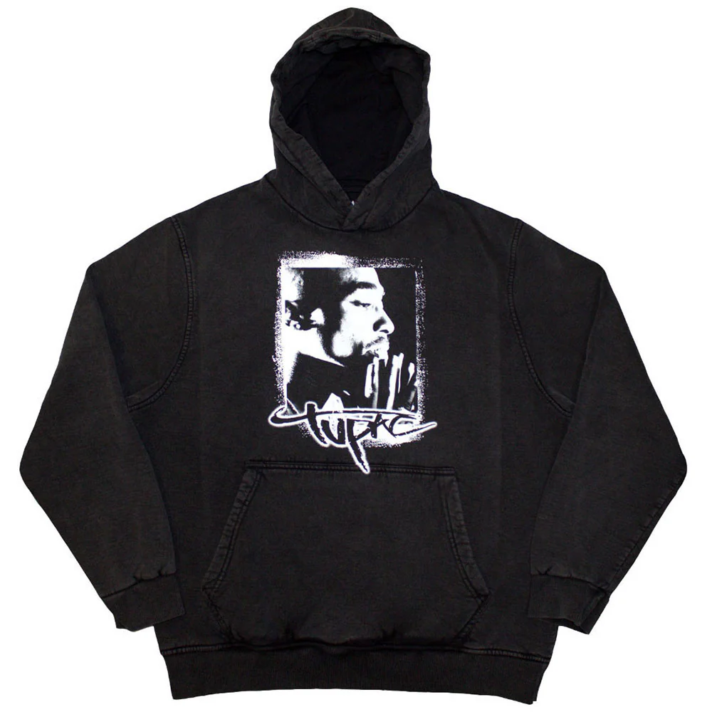 Tupac Unisex Stone Wash Pullover Hoodie: Spray Photo