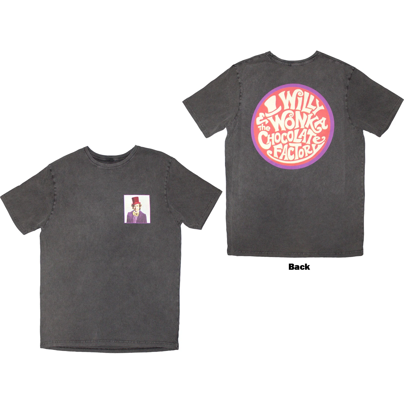 Willy Wonka Unisex Stone Wash T-Shirt: Logo Emblem